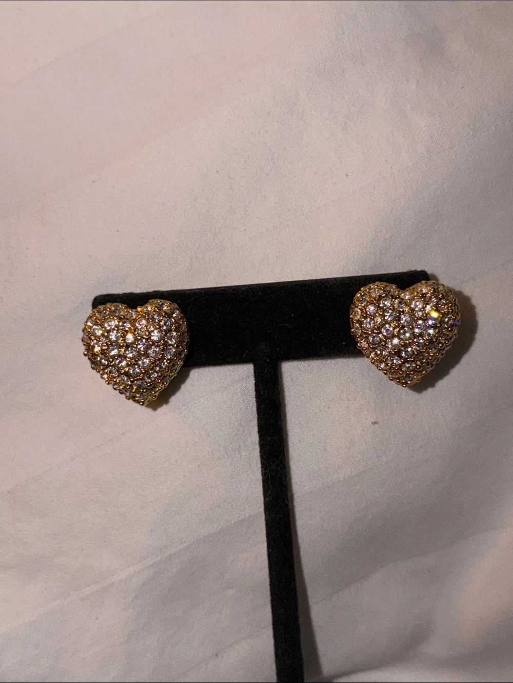 Joan Rivers clip on Gold Heart Crystal Earrings signed